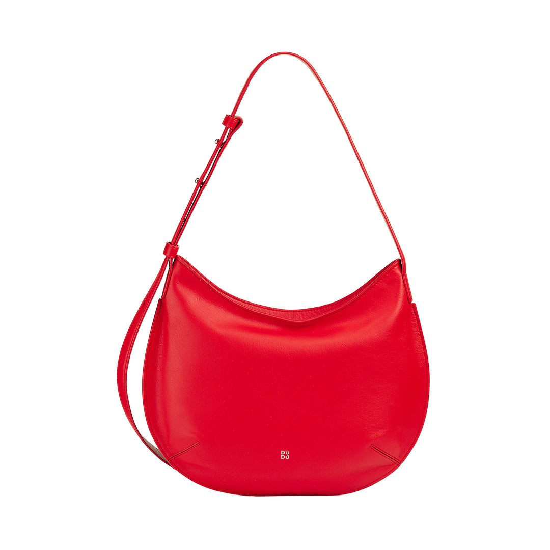 DUDU Borsa a Spalla Morbida Donna Media in Vera Pelle, Borsa Hobo con Spallina Regolabile, Borsetta a Tracolla con Cerniera Zip