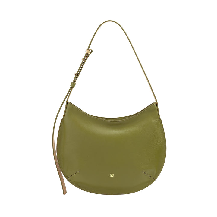 DUDU Borsa a Spalla Morbida Donna Media in Vera Pelle, Borsa Hobo con Spallina Regolabile, Borsetta a Tracolla con Cerniera Zip