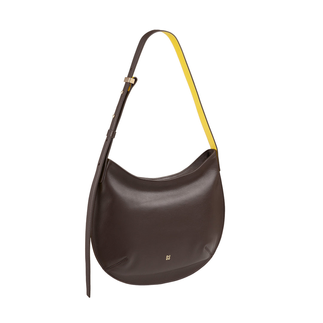 DUDU Borsa a Spalla Morbida Donna Media in Vera Pelle, Borsa Hobo con Spallina Regolabile, Borsetta a Tracolla con Cerniera Zip