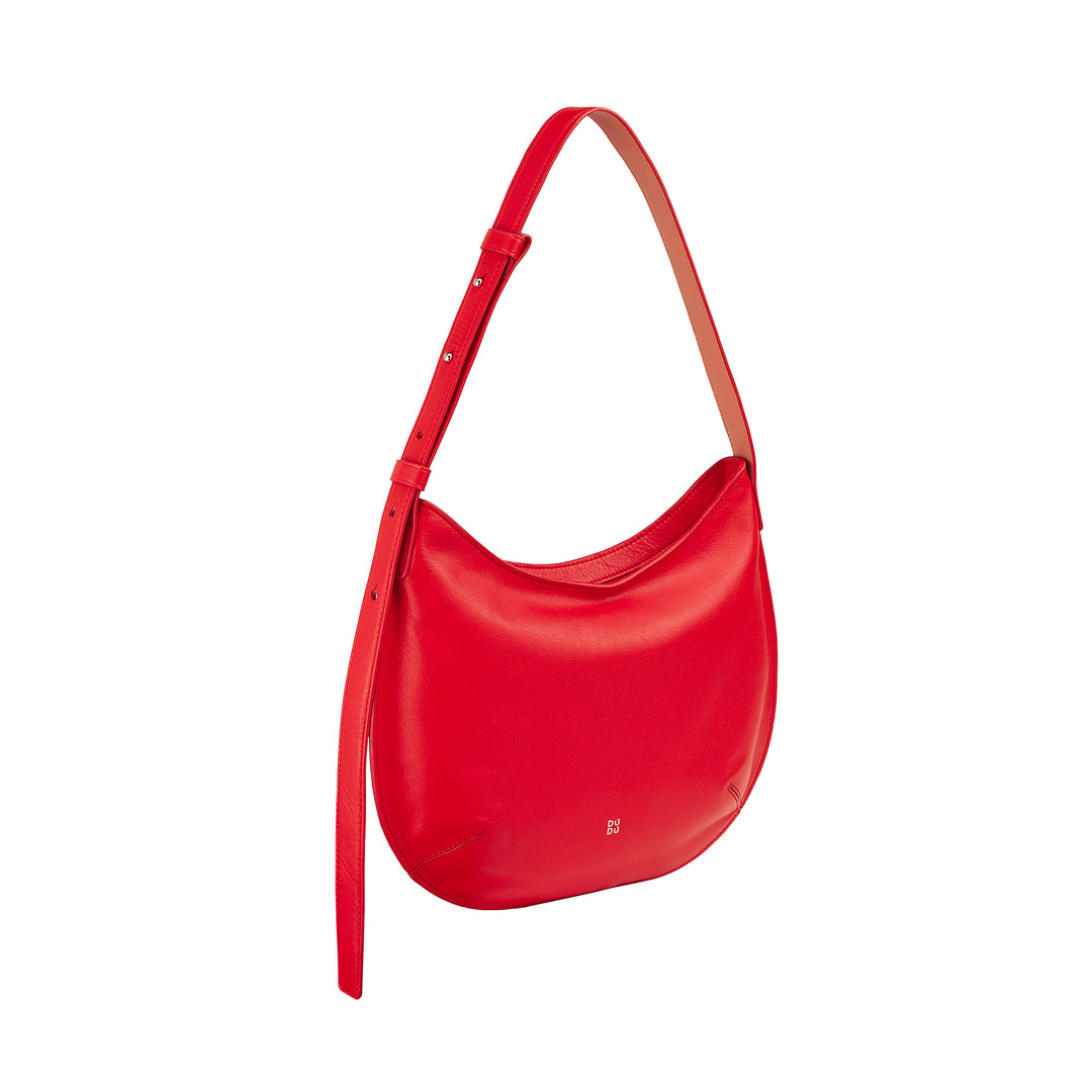DUDU Borsa a Spalla Morbida Donna Media in Vera Pelle, Borsa Hobo con Spallina Regolabile, Borsetta a Tracolla con Cerniera Zip