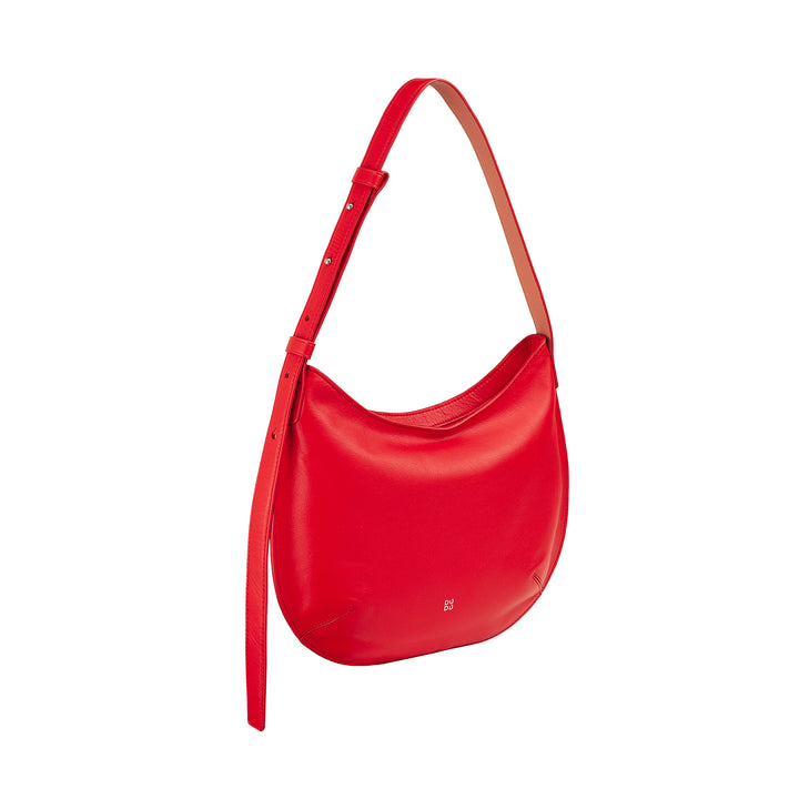 DUDU Borsa a Spalla Morbida Donna Media in Vera Pelle, Borsa Hobo con Spallina Regolabile, Borsetta a Tracolla con Cerniera Zip