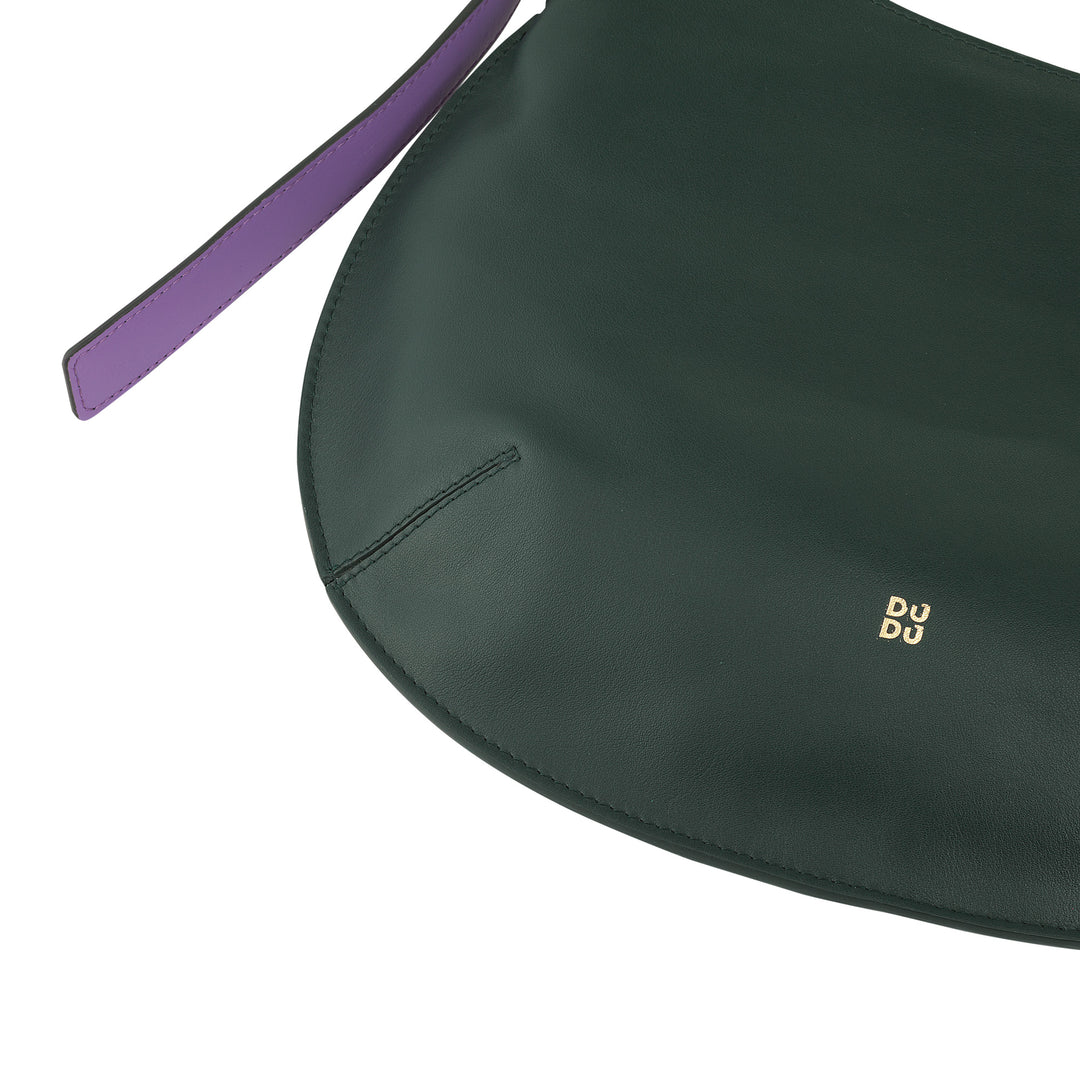 DUDU Borsa a Spalla Morbida Donna Media in Vera Pelle, Borsa Hobo con Spallina Regolabile, Borsetta a Tracolla con Cerniera Zip
