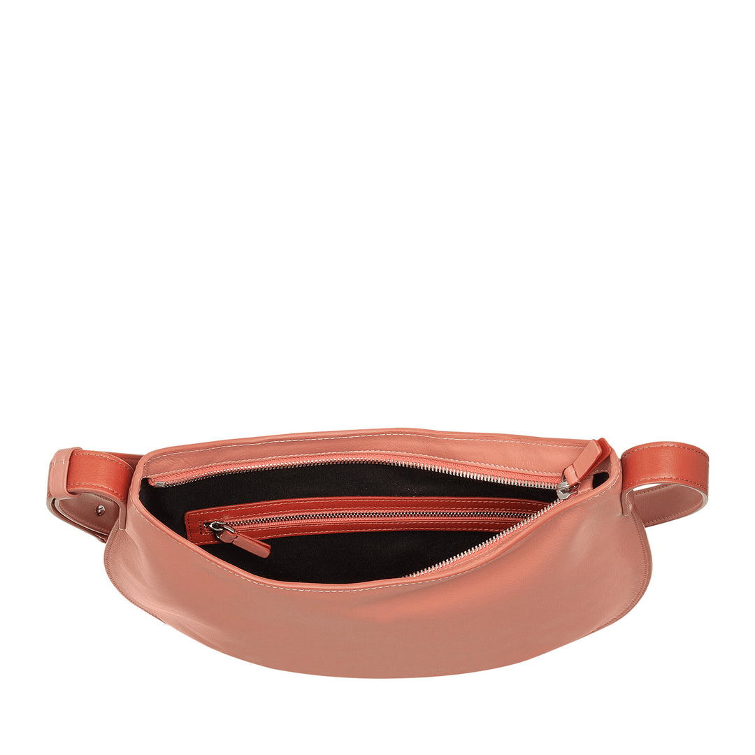 DUDU Borsa a Spalla Morbida Donna Media in Vera Pelle, Borsa Hobo con Spallina Regolabile, Borsetta a Tracolla con Cerniera Zip