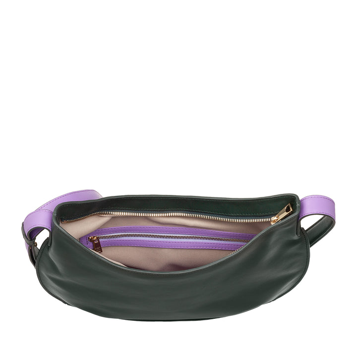 DUDU Borsa a Spalla Morbida Donna Media in Vera Pelle, Borsa Hobo con Spallina Regolabile, Borsetta a Tracolla con Cerniera Zip