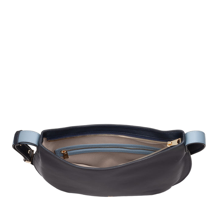 DUDU Borsa a Spalla Morbida Donna Media in Vera Pelle, Borsa Hobo con Spallina Regolabile, Borsetta a Tracolla con Cerniera Zip