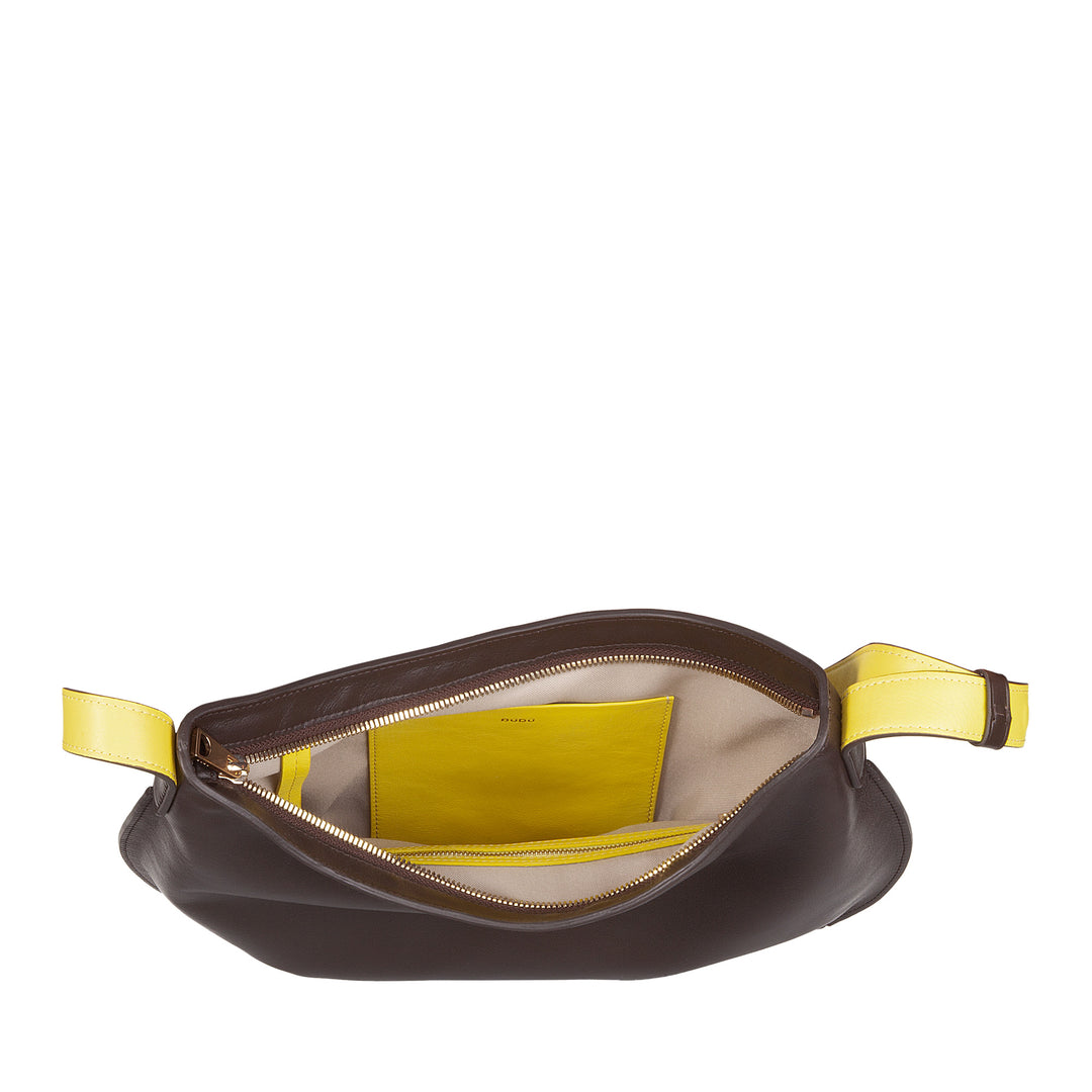 DUDU Borsa a Spalla Morbida Donna Media in Vera Pelle, Borsa Hobo con Spallina Regolabile, Borsetta a Tracolla con Cerniera Zip