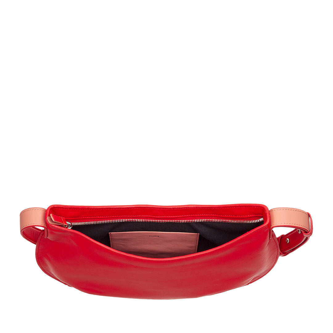 DUDU Borsa a Spalla Morbida Donna Media in Vera Pelle, Borsa Hobo con Spallina Regolabile, Borsetta a Tracolla con Cerniera Zip