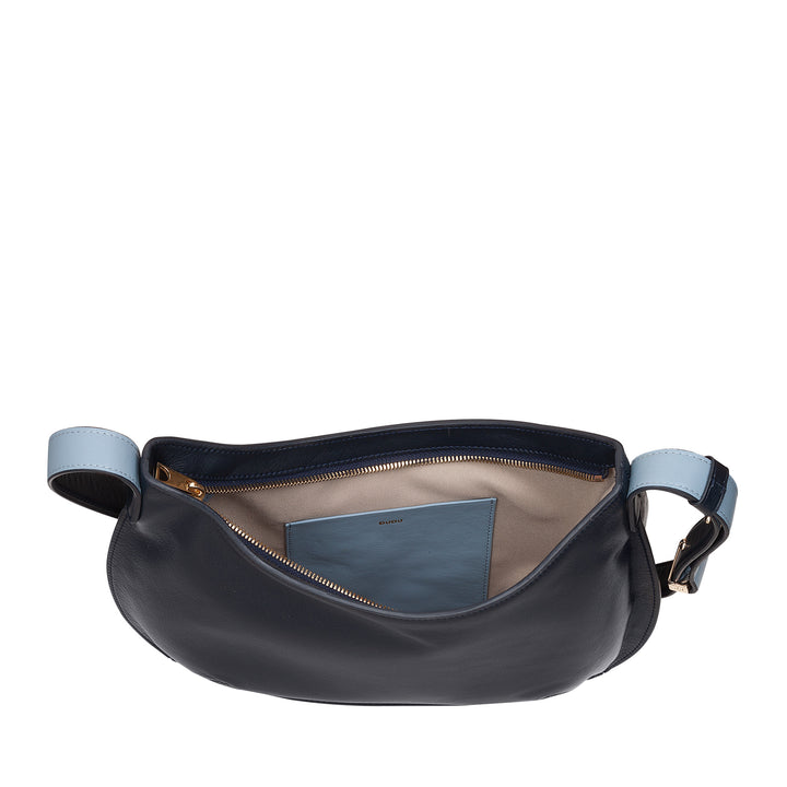 DUDU Borsa a Spalla Morbida Donna Media in Vera Pelle, Borsa Hobo con Spallina Regolabile, Borsetta a Tracolla con Cerniera Zip