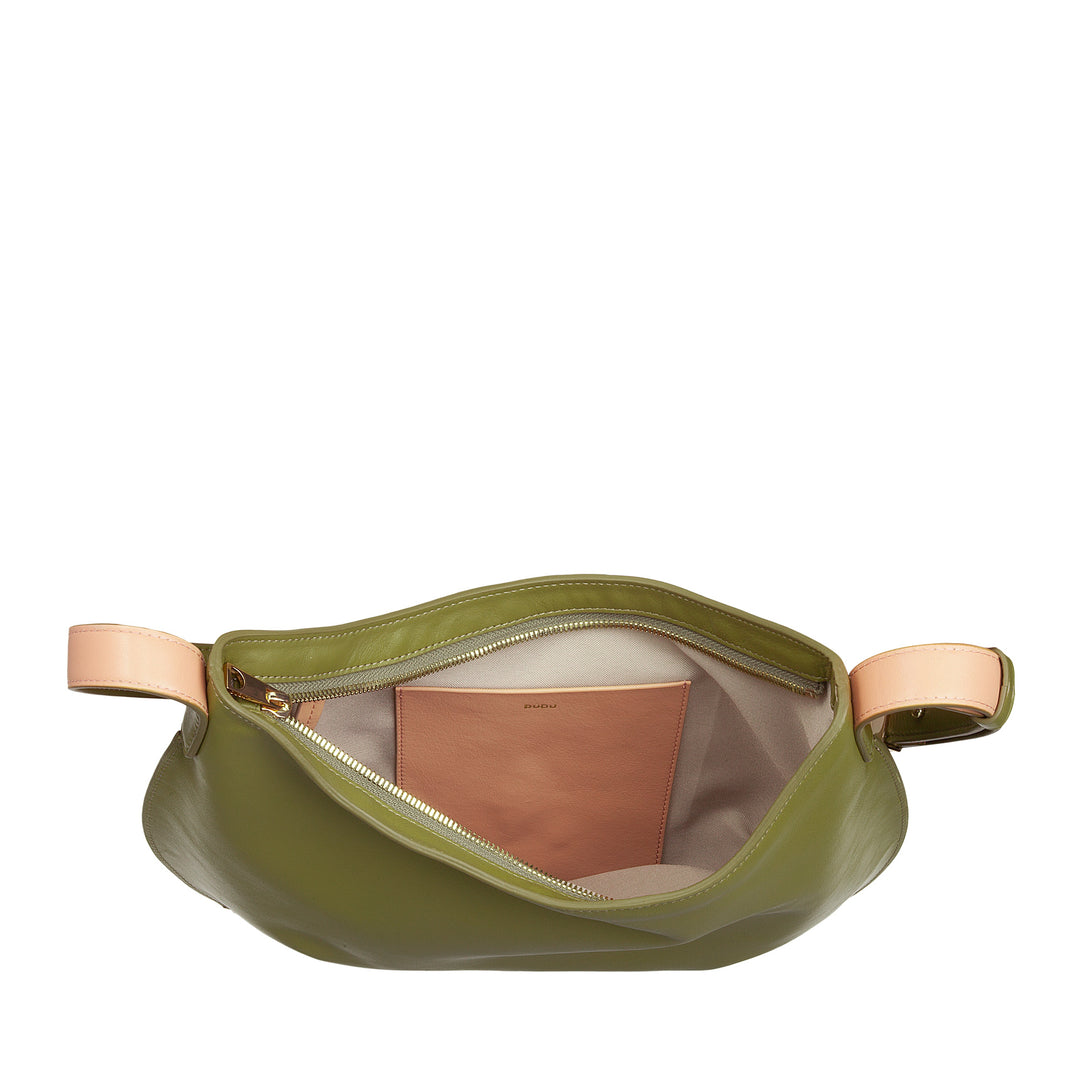DUDU Borsa a Spalla Morbida Donna Media in Vera Pelle, Borsa Hobo con Spallina Regolabile, Borsetta a Tracolla con Cerniera Zip