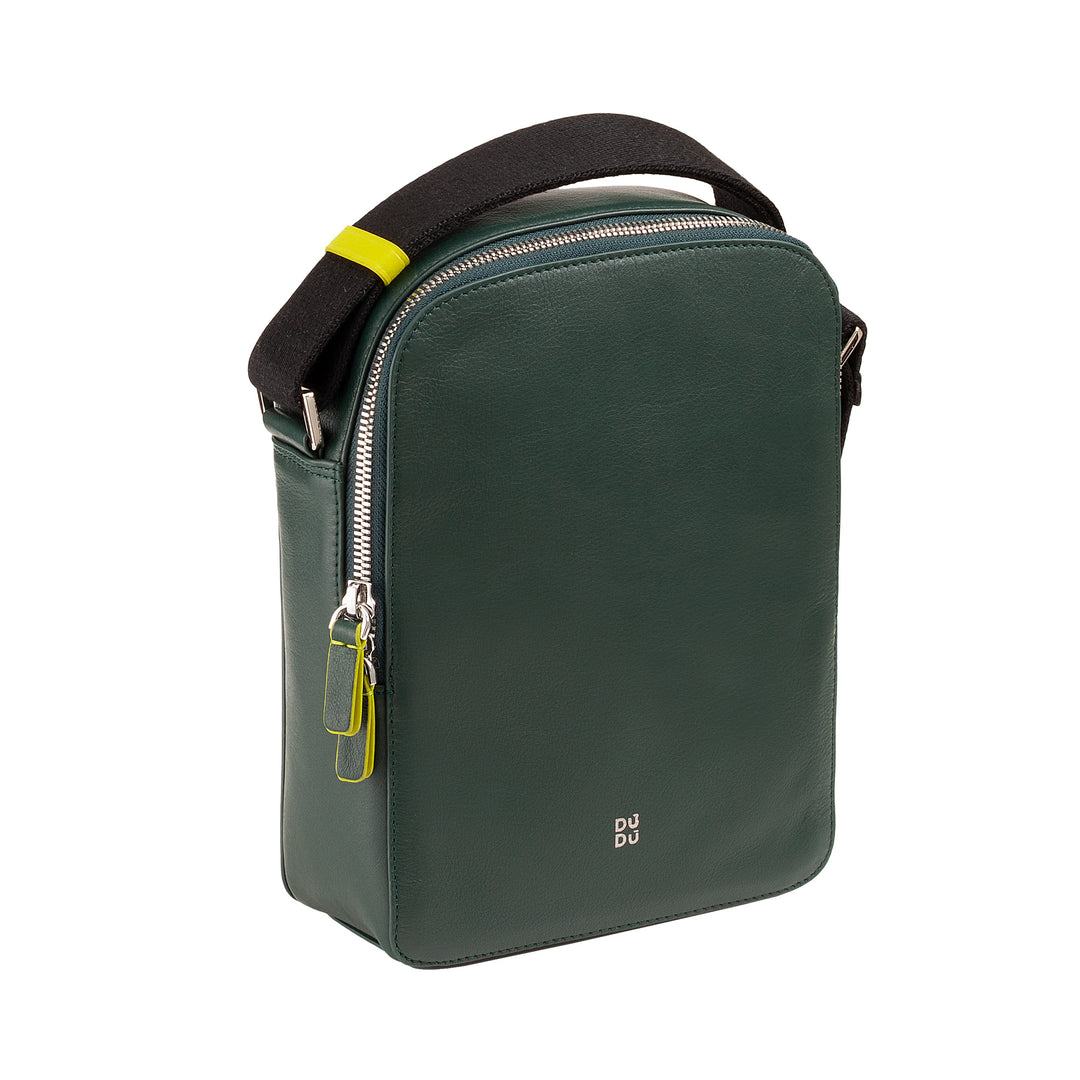 DUDU Borsello Uomo in Vera Pelle Colorato, Borsa a Tracolla Regolabile, Design Piccolo Compatto, Multi Scomparto e Chiusura Zip
