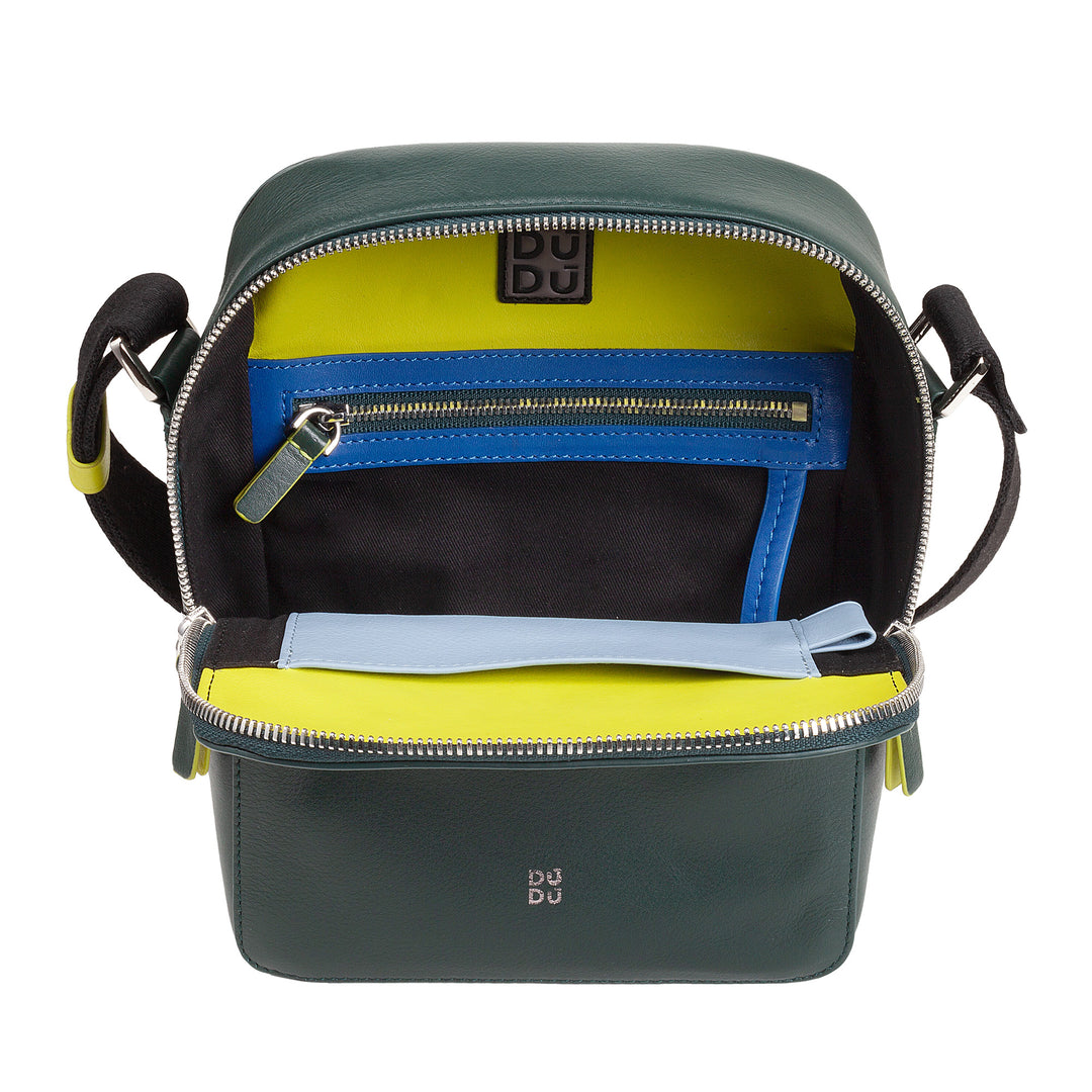 DUDU Borsello Uomo in Vera Pelle Colorato, Borsa a Tracolla Regolabile, Design Piccolo Compatto, Multi Scomparto e Chiusura Zip
