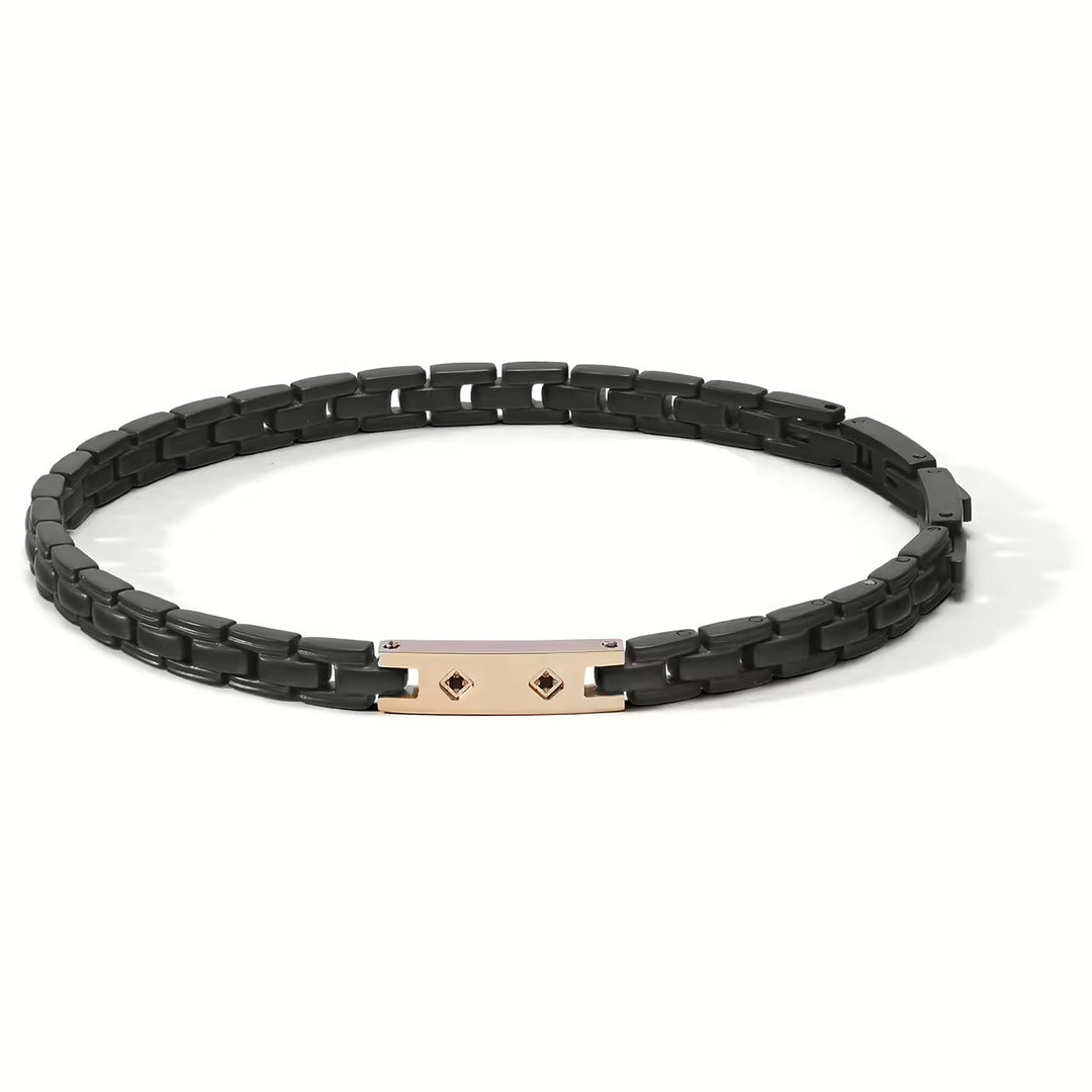 Comete bracciale Faces acciaio finiture PVD oro rosa e nero zirconi UBR 1185