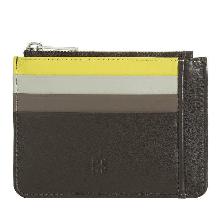DUDU Bustina porta carte di credito in vera pelle colorata portafogli con zip