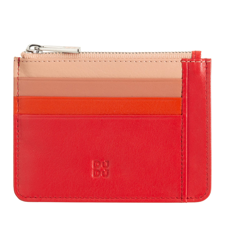 DUDU Bustina porta carte di credito in vera pelle colorata portafogli con zip
