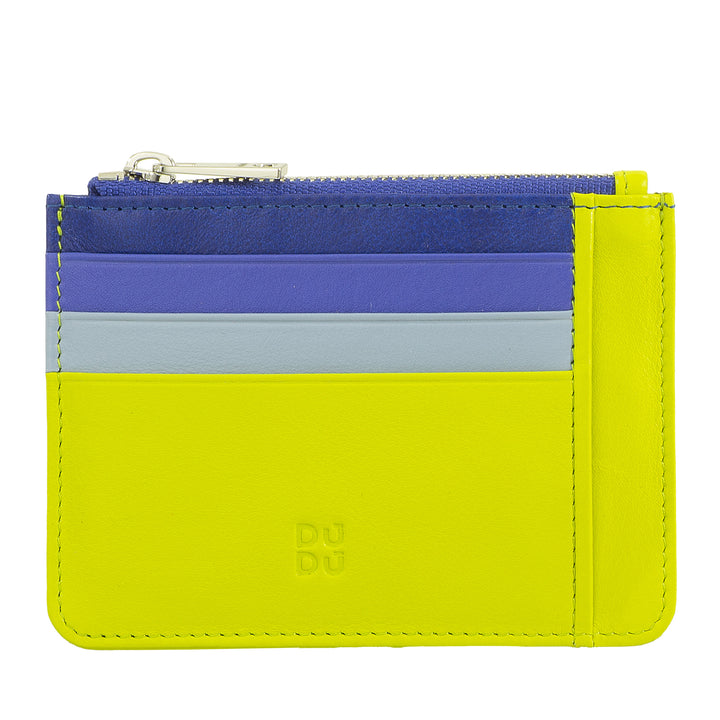 DUDU Bustina porta carte di credito in vera pelle colorata portafogli con zip