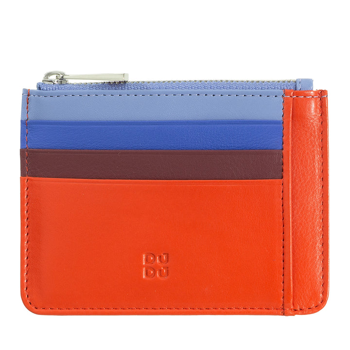 DUDU Bustina porta carte di credito in vera pelle colorata portafogli con zip