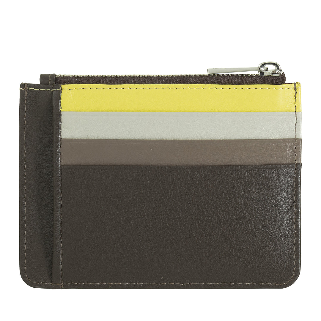 DUDU Bustina porta carte di credito in vera pelle colorata portafogli con zip