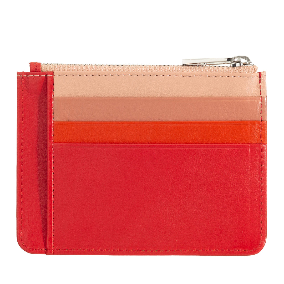 DUDU Bustina porta carte di credito in vera pelle colorata portafogli con zip