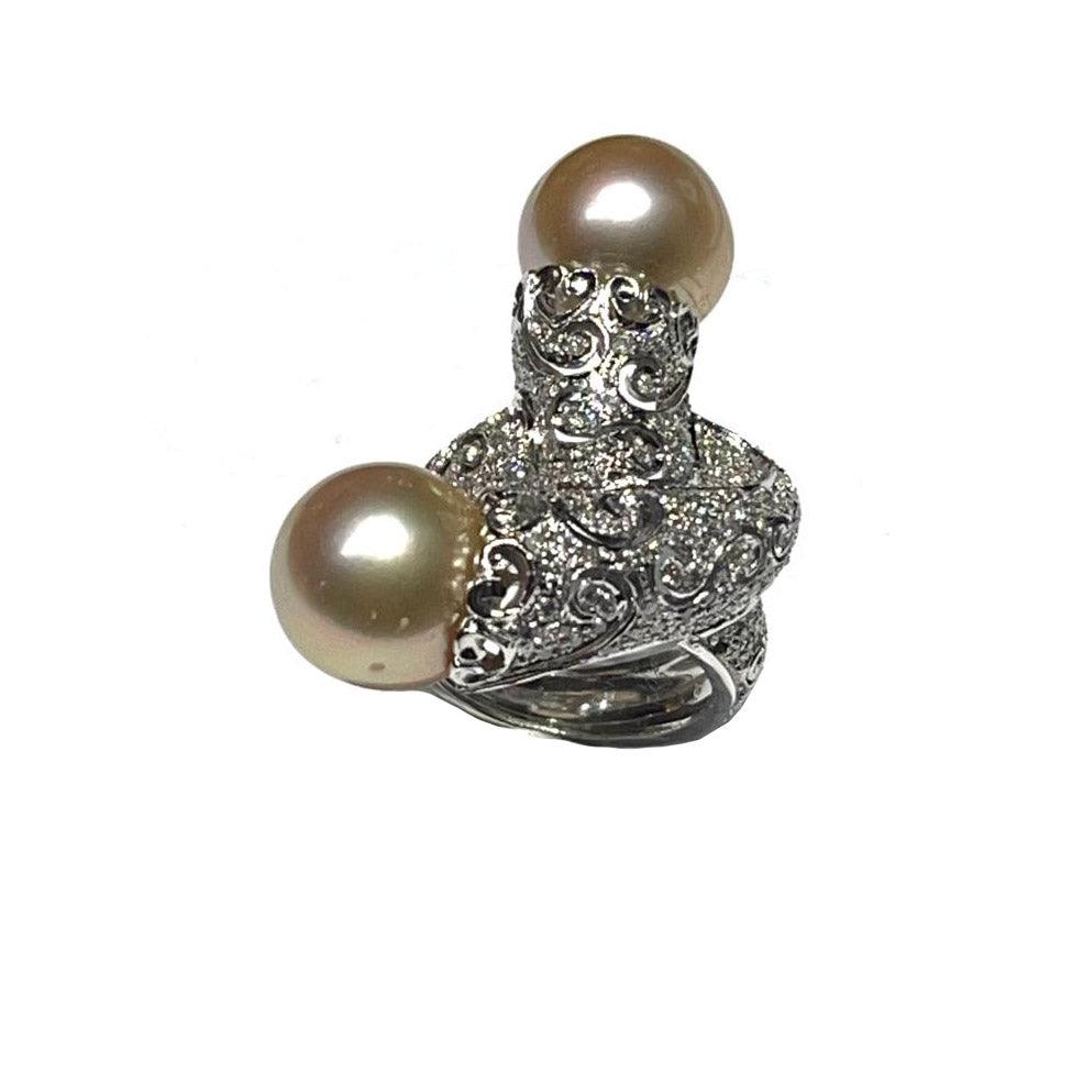 Capodagli anello Nodo Perle oro bianco 18kt diamanti e perle 0020A - Capodagli 1937