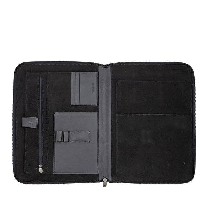 Nuvola Pelle Cartella Portadocumenti A4 in Pelle, Organizer da Lavoro Porta Blocco Note, Portapenne, Porta Tablet con Cerniera a Giro