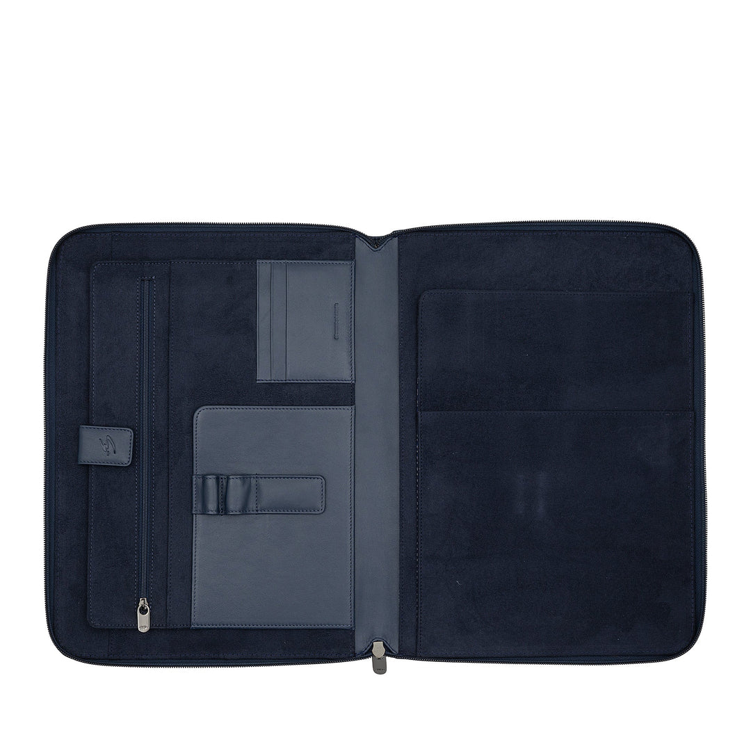 Nuvola Pelle Cartella Portadocumenti A4 in Pelle, Organizer da Lavoro Porta Blocco Note, Portapenne, Porta Tablet con Cerniera a Giro