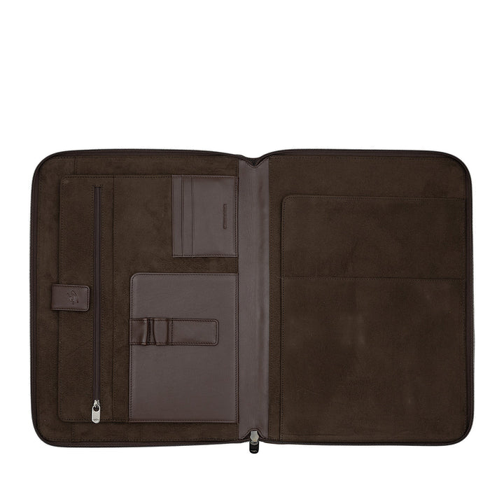 Nuvola Pelle Cartella Portadocumenti A4 in Pelle, Organizer da Lavoro Porta Blocco Note, Portapenne, Porta Tablet con Cerniera a Giro