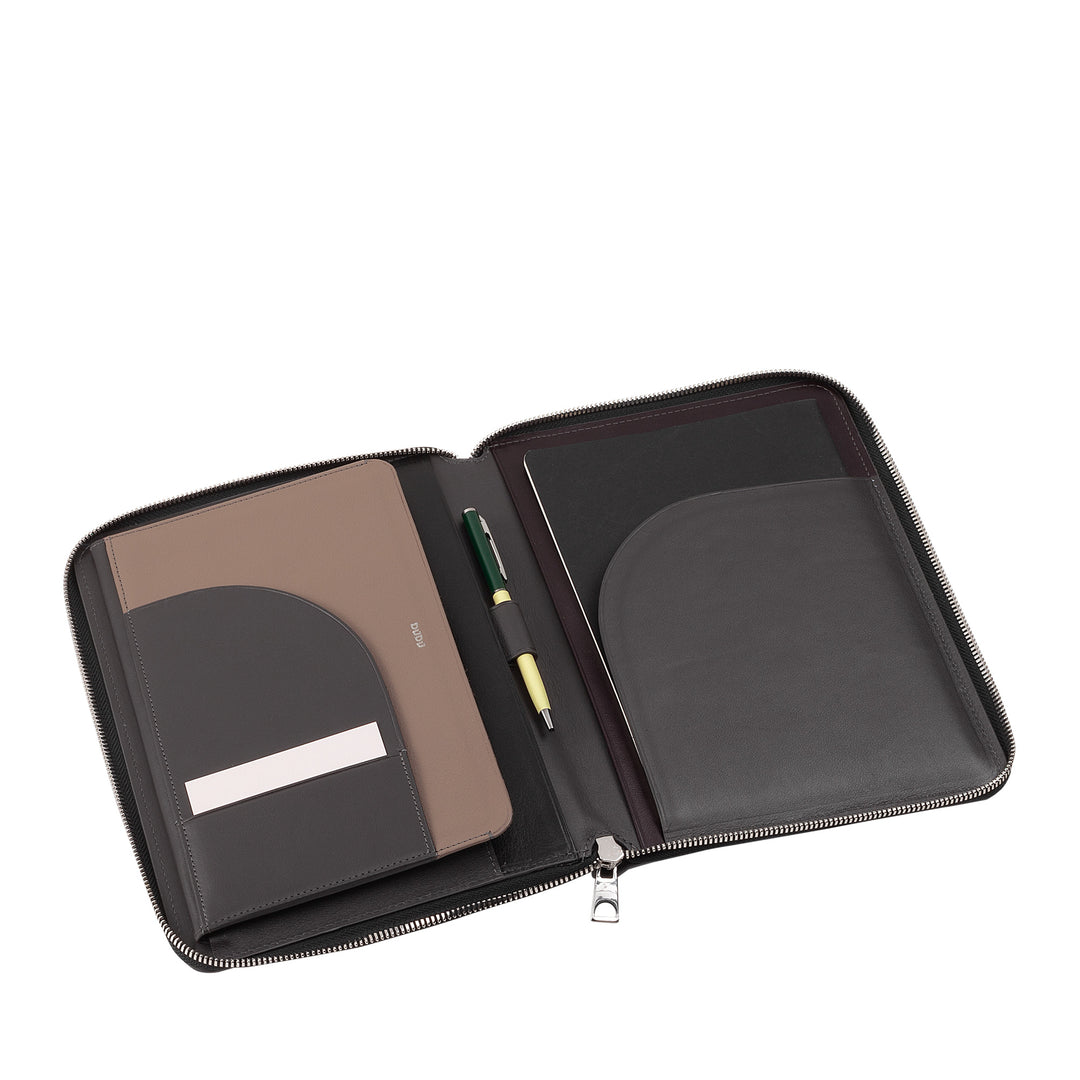 DUDU Cartella Portadocumenti A5 in Vera Pelle da Uomo Donna, Porta Tablet iPad Mini, Portablocchi, Organizer per Blocco Note Quaderno A5