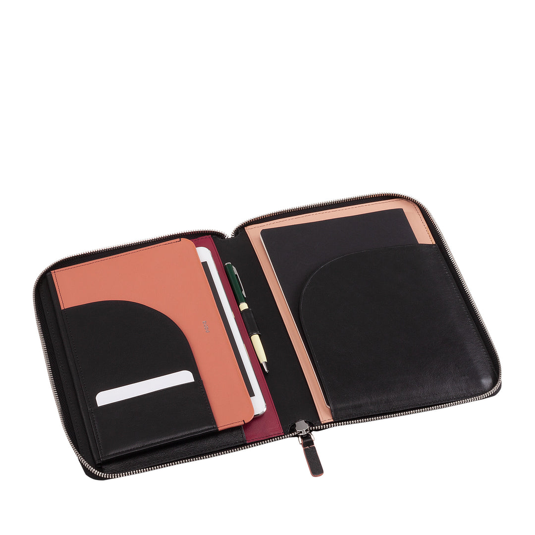 DUDU Cartella Portadocumenti A5 in Vera Pelle da Uomo Donna, Porta Tablet iPad Mini, Portablocchi, Organizer per Blocco Note Quaderno A5