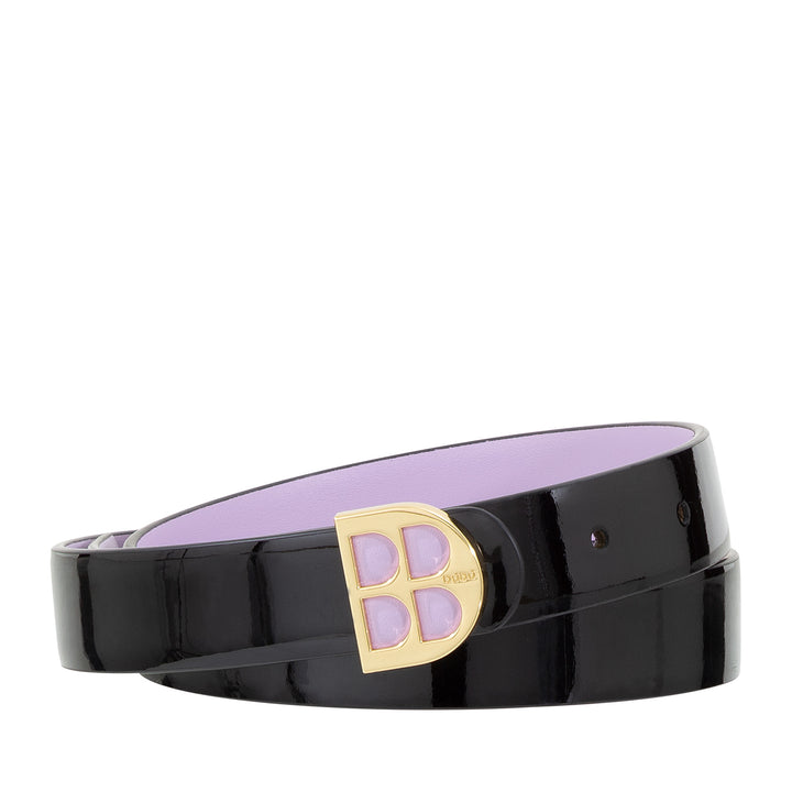 DUDU Cintura Donna in Vernice, Vera Pelle Made in Italy, H 23mm, Reversibile, Sottile, Cintura Elegante di Alta Qualità