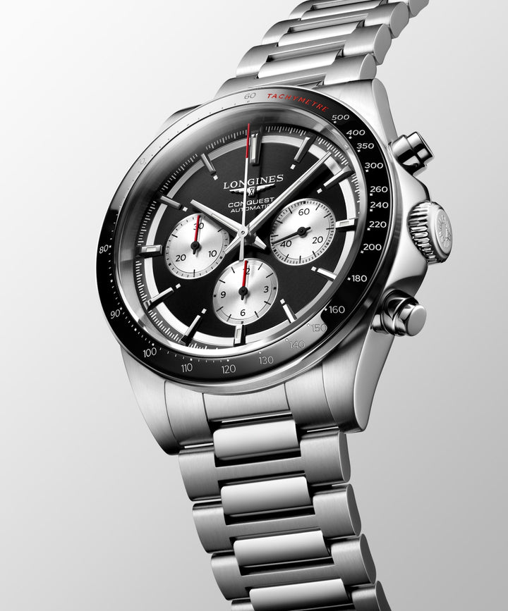 Longines orologio Conquest Chronograph 42mm nero automatico acciaio L3.835.4.52.6