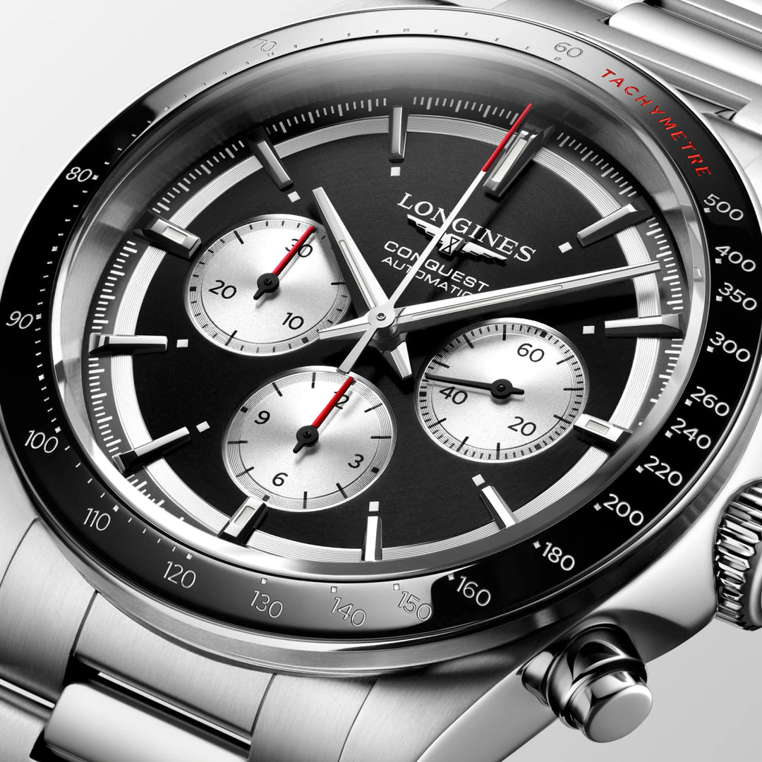 Longines orologio Conquest Chronograph 42mm nero automatico acciaio L3.835.4.52.6