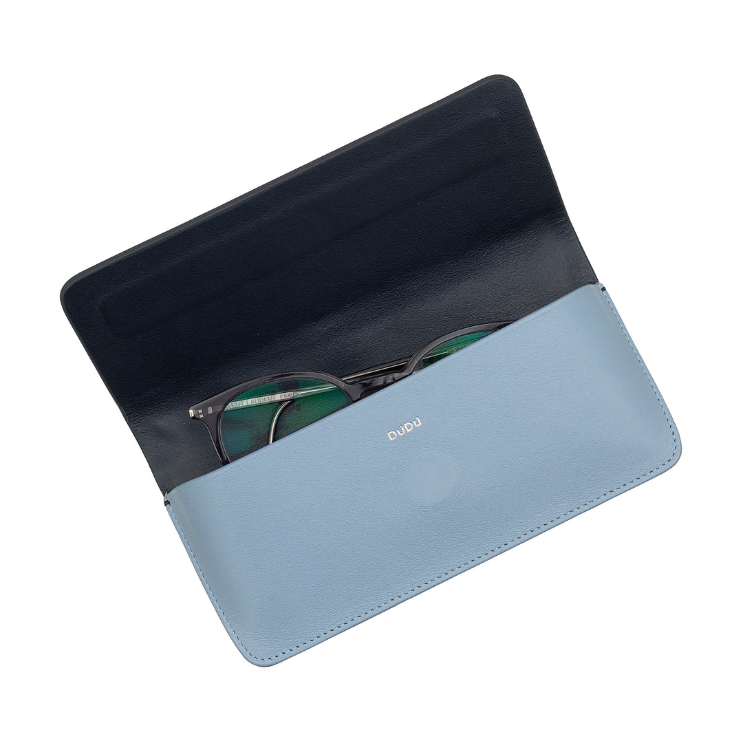 DUDU Custodia Porta Occhiali da Vista e Occhiali da Sole in Vera Pelle Morbida con Chiusura Magnetica, Astuccio Portaocchiali Colorato