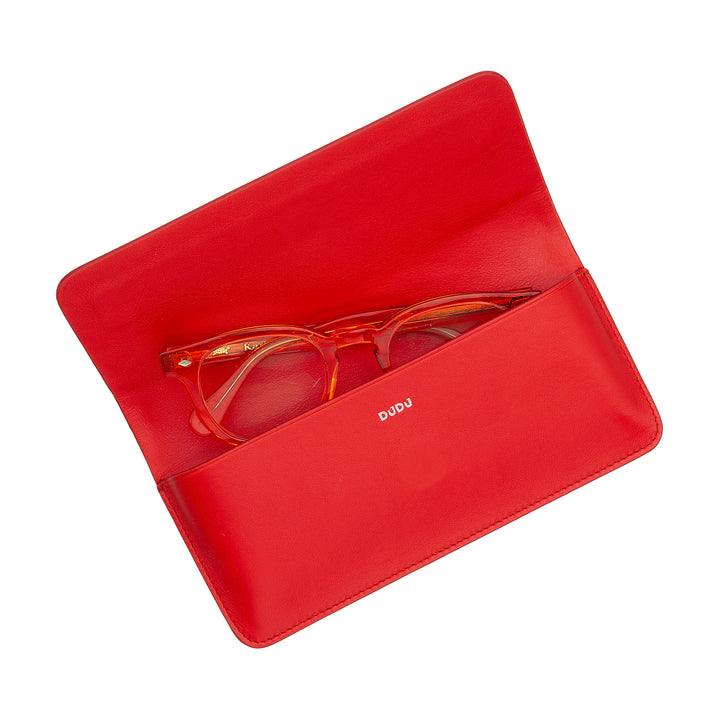 DUDU Custodia Porta Occhiali da Vista e Occhiali da Sole in Vera Pelle Morbida con Chiusura Magnetica, Astuccio Portaocchiali Colorato