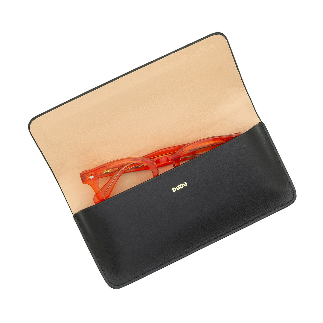Étui à lunettes et lunettes de soleil en cuir véritable souple imprimé DUDU avec fermeture magnétique, étui à lunettes bicolore
