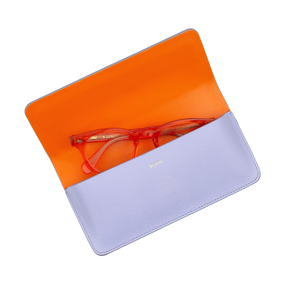 DUDU Printed Soft Genuine Leather Eyeglasses and Sunglasses Case with Magnetic Closure, Two-Tone Glasses Case
