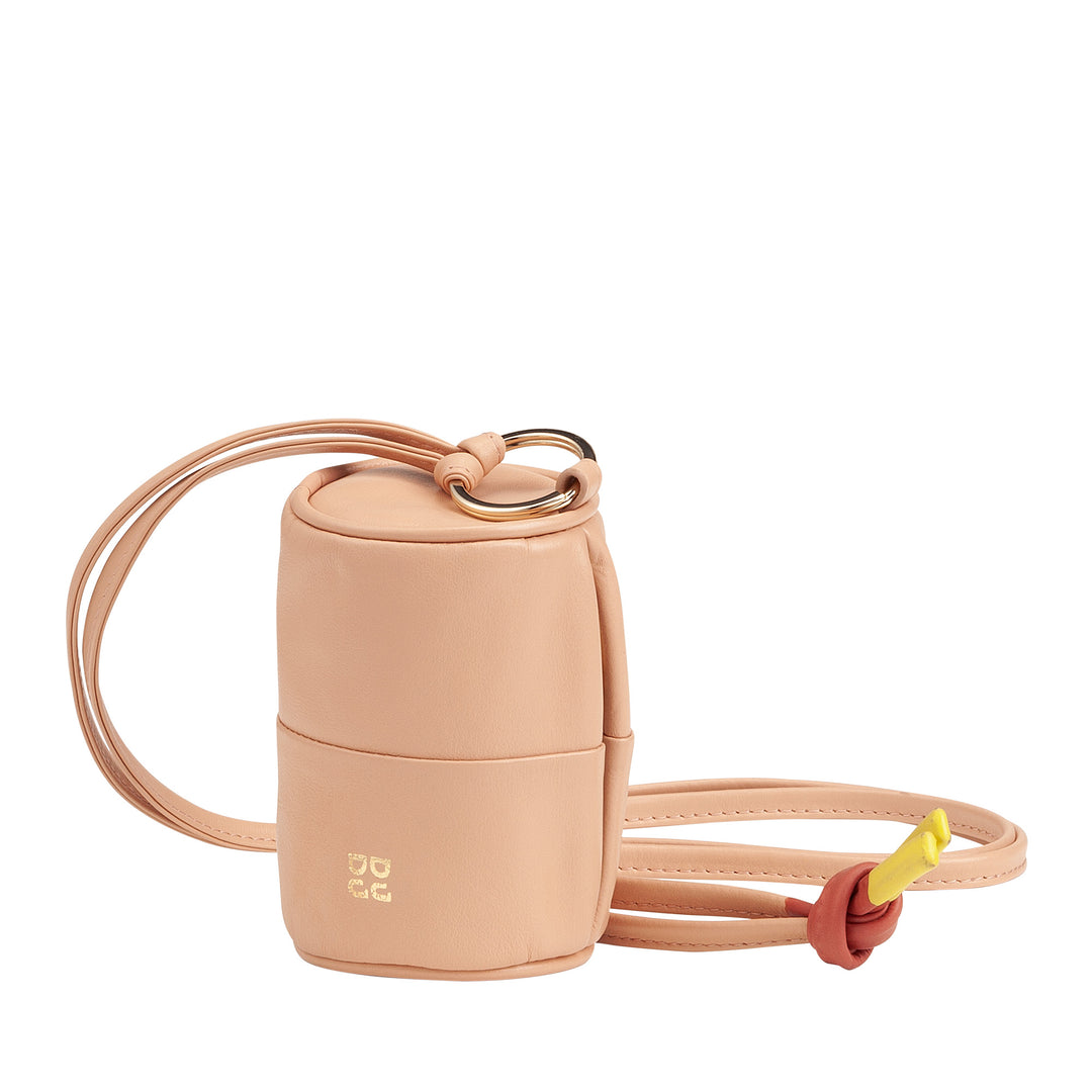 DUDU Custodia Porta Auricolari Apple AirPods in Vera Pelle con Laccio da Collo, Mini Cilindro a Cerniera per AirPods Elegante Sicuro Colorato