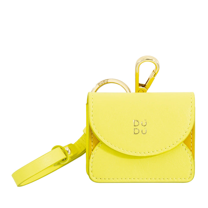 DUDU Custodia Porta Auricolari Air Pod in Vera Pelle con Portachiavi - Mini Cover con Moschettone, Elegante e Compatta
