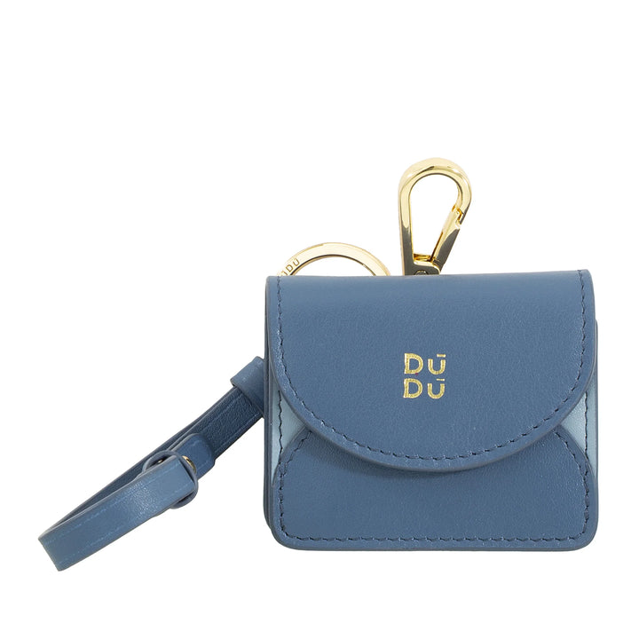 DUDU Custodia Porta Auricolari Air Pod in Vera Pelle con Portachiavi - Mini Cover con Moschettone, Elegante e Compatta