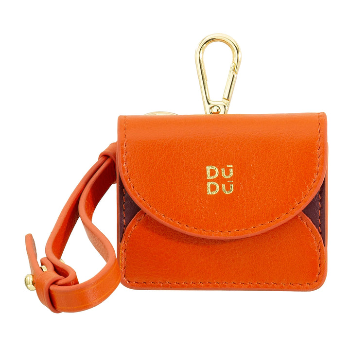 DUDU Custodia Porta Auricolari Air Pod in Vera Pelle con Portachiavi - Mini Cover con Moschettone, Elegante e Compatta