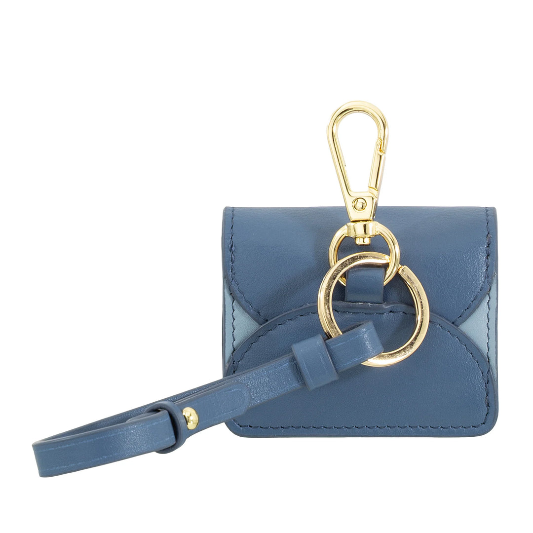DUDU Custodia Porta Auricolari Air Pod in Vera Pelle con Portachiavi - Mini Cover con Moschettone, Elegante e Compatta