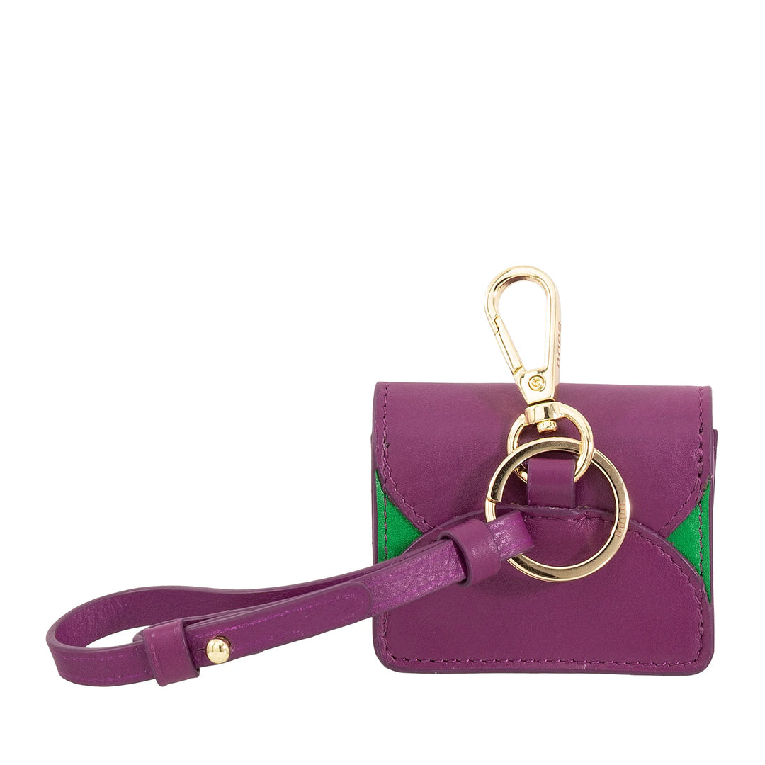 DUDU Custodia Porta Auricolari Air Pod in Vera Pelle con Portachiavi - Mini Cover con Moschettone, Elegante e Compatta