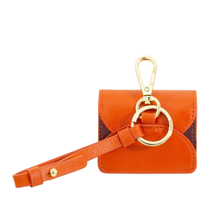 DUDU Custodia Porta Auricolari Air Pod in Vera Pelle con Portachiavi - Mini Cover con Moschettone, Elegante e Compatta