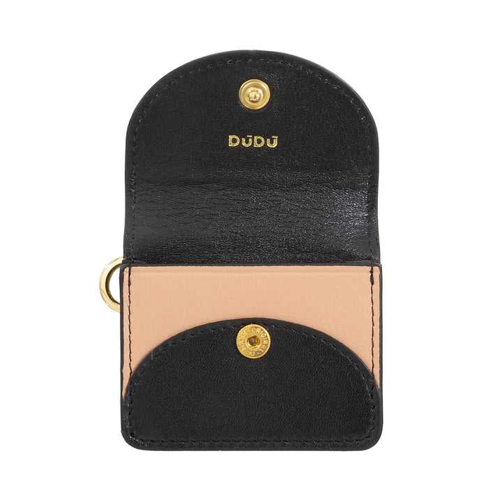 DUDU Custodia Porta Auricolari Air Pod in Vera Pelle con Portachiavi - Mini Cover con Moschettone, Elegante e Compatta