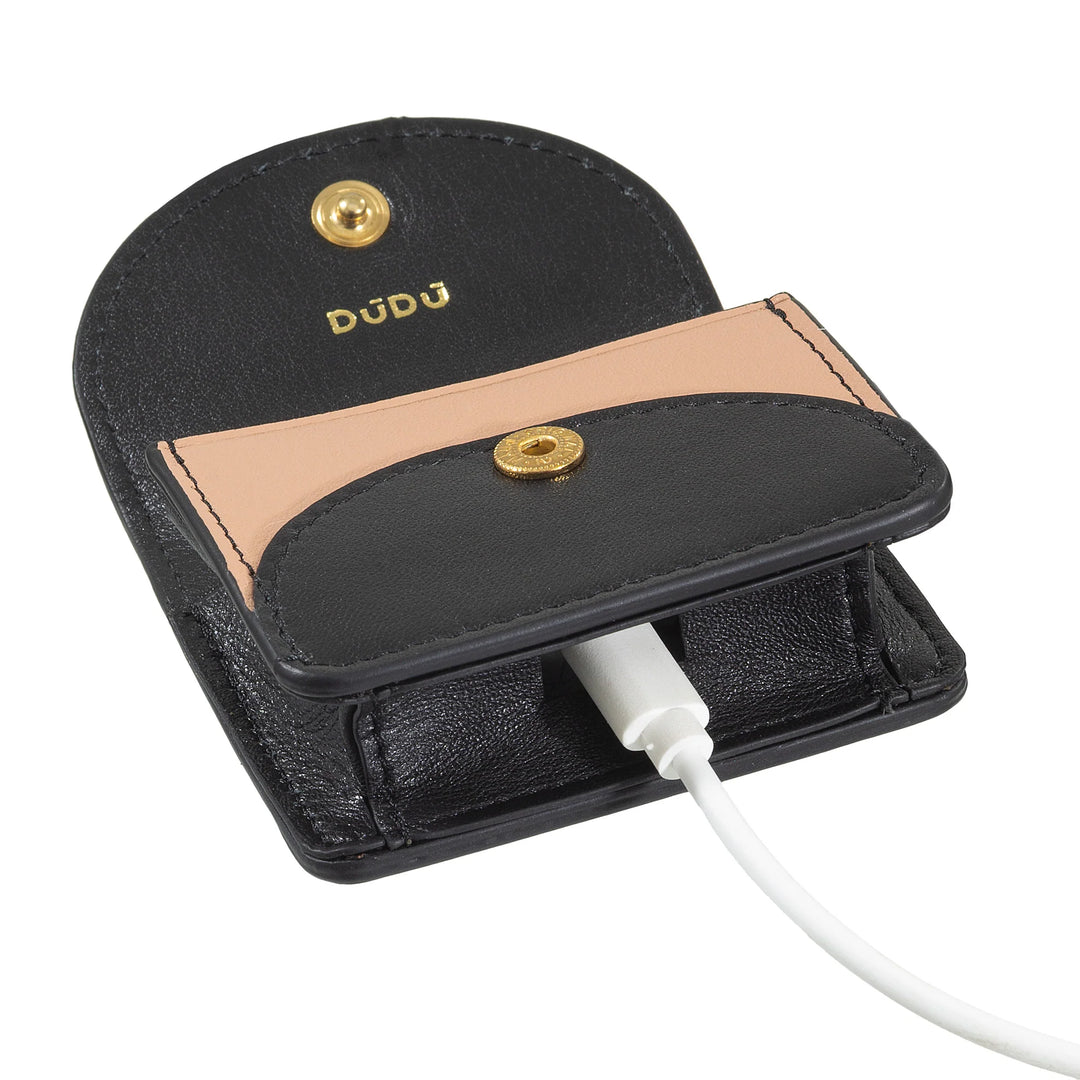 DUDU Custodia Porta Auricolari Air Pod in Vera Pelle con Portachiavi - Mini Cover con Moschettone, Elegante e Compatta
