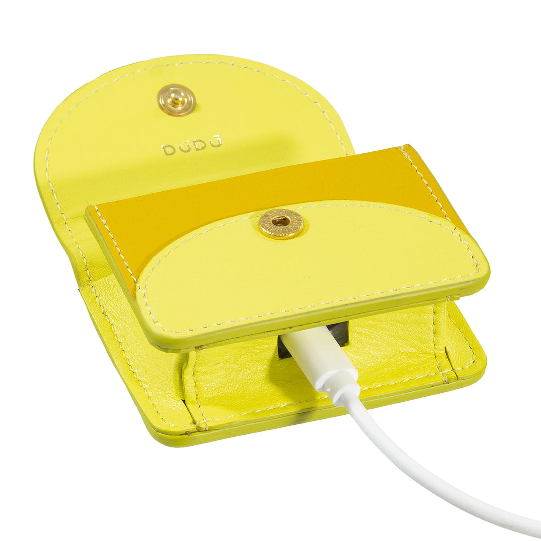 DUDU Custodia Porta Auricolari Air Pod in Vera Pelle con Portachiavi - Mini Cover con Moschettone, Elegante e Compatta