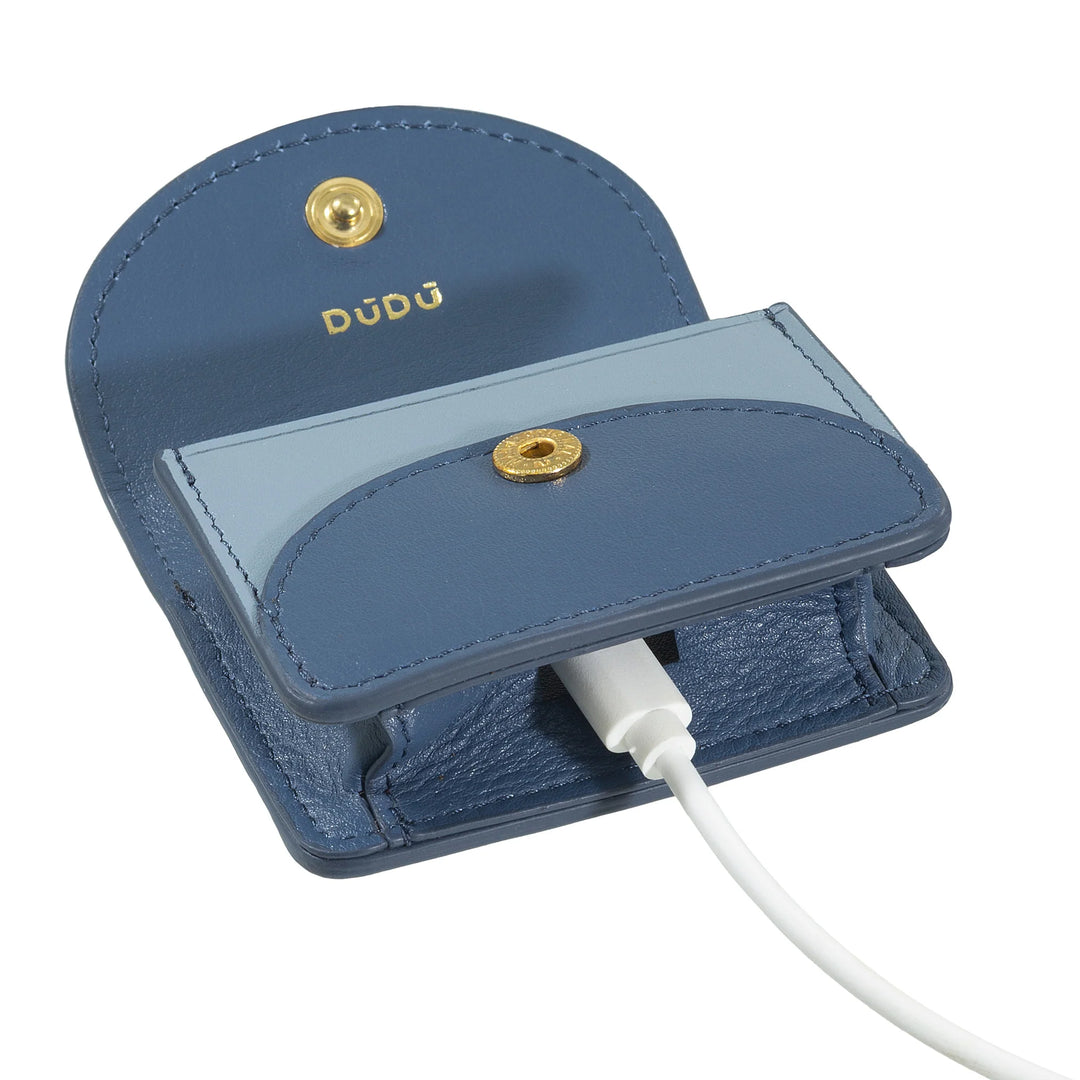 DUDU Custodia Porta Auricolari Air Pod in Vera Pelle con Portachiavi - Mini Cover con Moschettone, Elegante e Compatta
