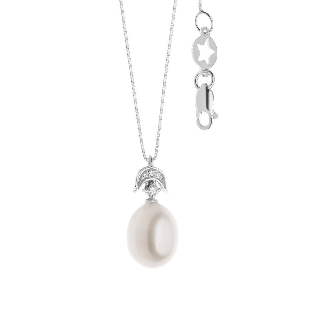 Comete Collana in Oro bianco con Perla a Goccia e Diamanti GLP583