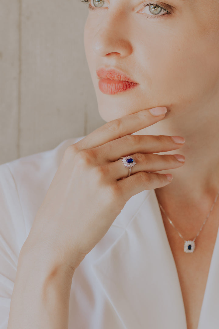 Comete Anello in Oro Diamanti e Zaffiro ottagonale ANB2623