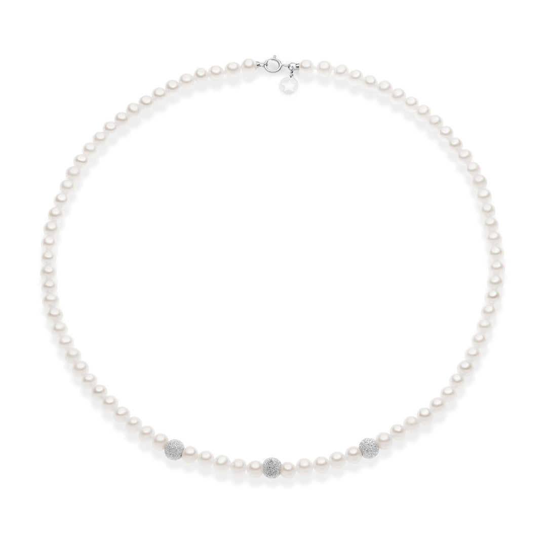 Comete Girocollo di perle e sfere diamantate in oro bianco 375‰ KFWQ261B