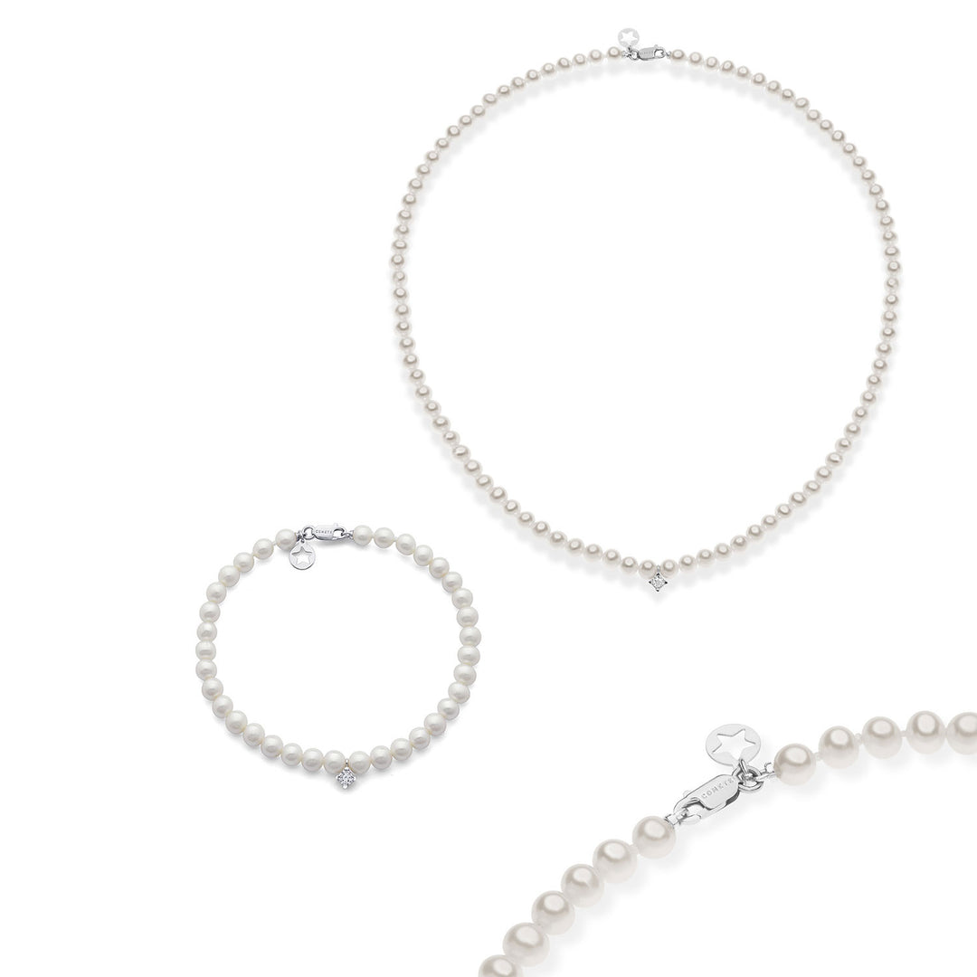 Comete Girocollo e Bracciale in Oro e Perle con Diamante bianco KIT320368